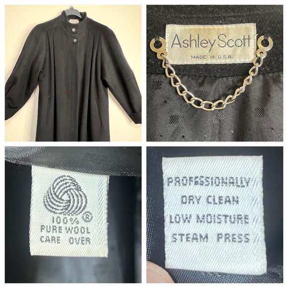 VTG Ashley Scott L Black Heavy Wool Long Coat  Button Closure Pockets Y2K USA - Picture 7 of 16